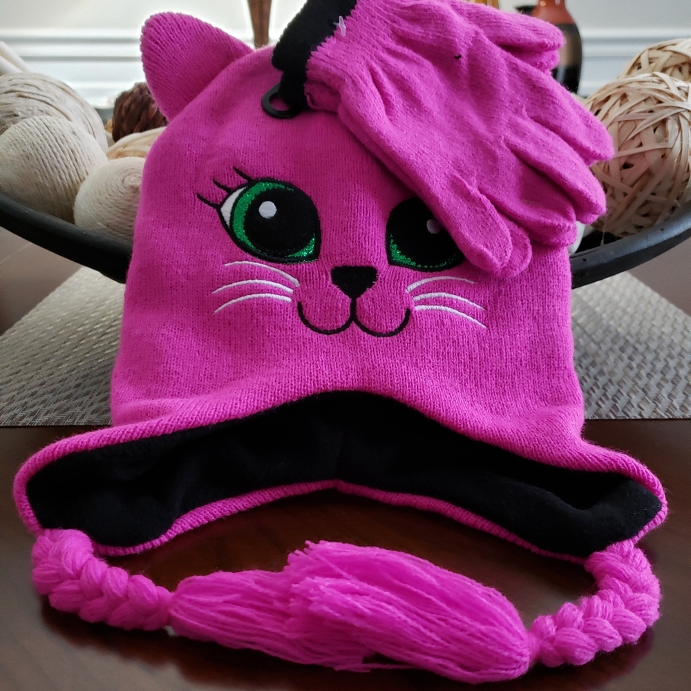 Girls Kitty Hat and Gloves Set